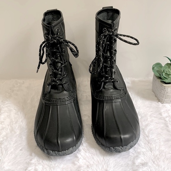 LANDS’ End mens black leather waterproof mid-calf duck boots 490642 - Picture 3 of 9